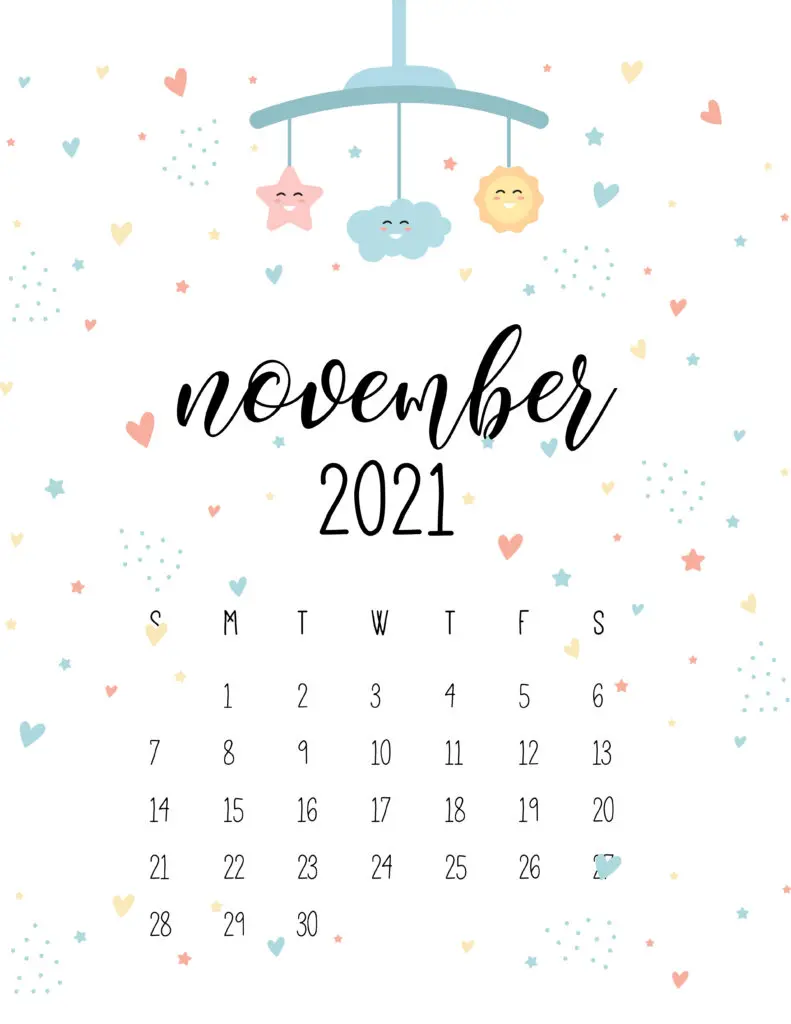 November 2021 Calendar Cute Nursery Mobile