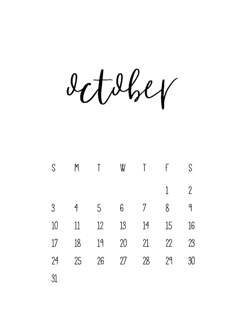 October 2021 Calendar Free Printable Template