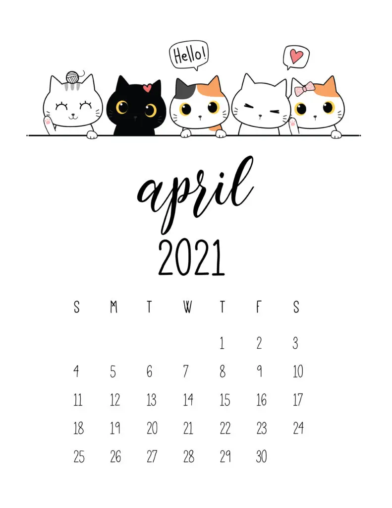 Peeking Cats April 2021 Calendar