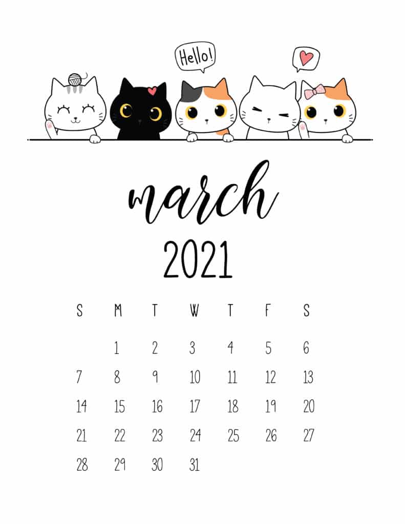 Peeking Cats 2021 Calendar Free Printable - World of ...