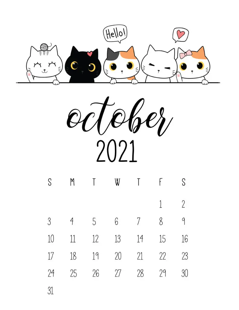 Peeking Cats October 2021 Calendar