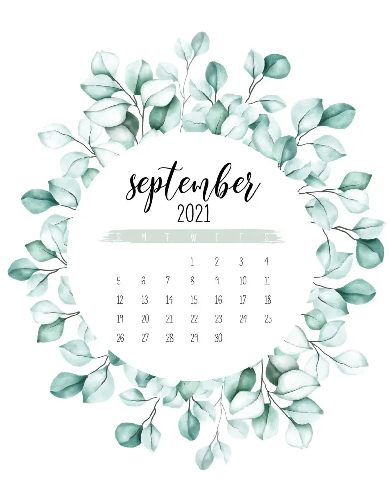 September 2021 Calendar Botanical Theme