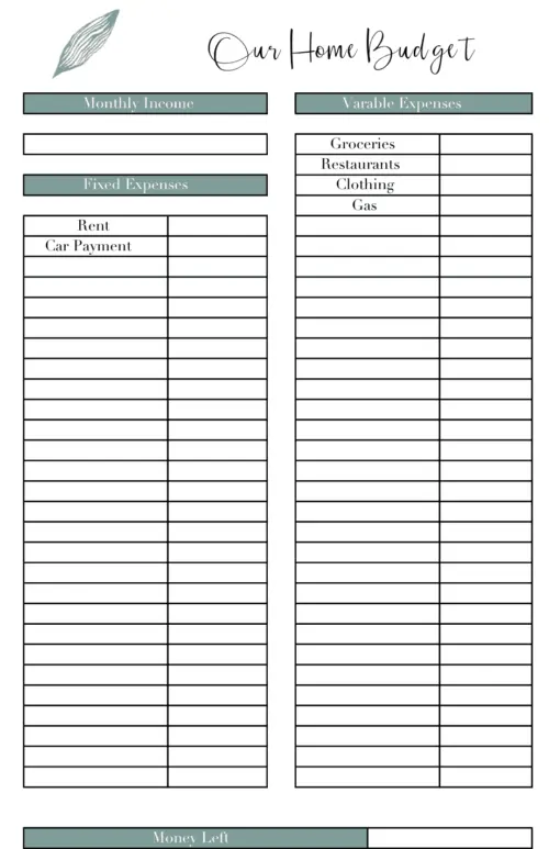 Budget Planner (Printable) – Mint Notion Shop