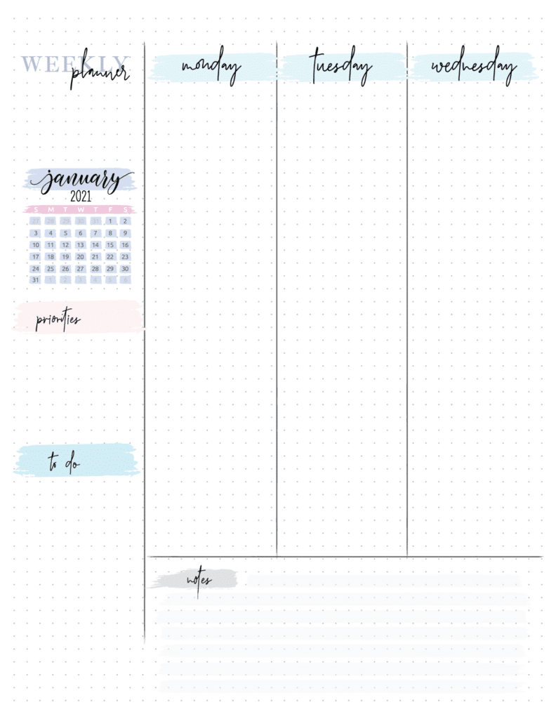 free bullet journal weekly planner on two pages