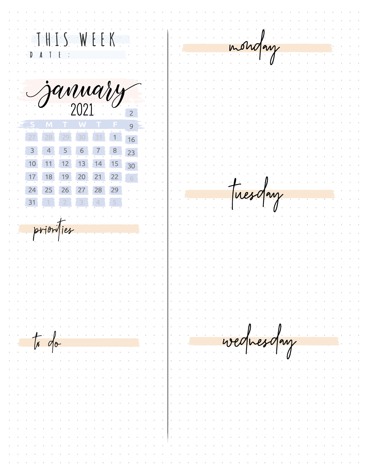Free Bullet Journal Weekly Planner Template Bullet Journal Ideas