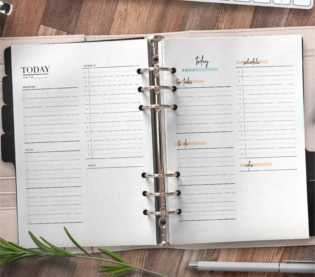 Day Planner Page In Two Styles Free Printable 3