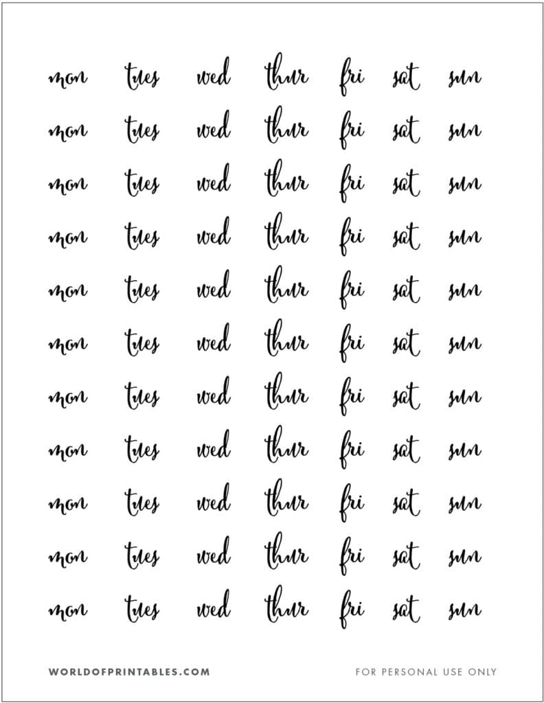 Printable Planner Date Day Of The Week Stickers Functional Daily 