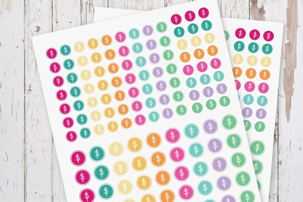 Dollar Sign Bill Pay Planner Stickers