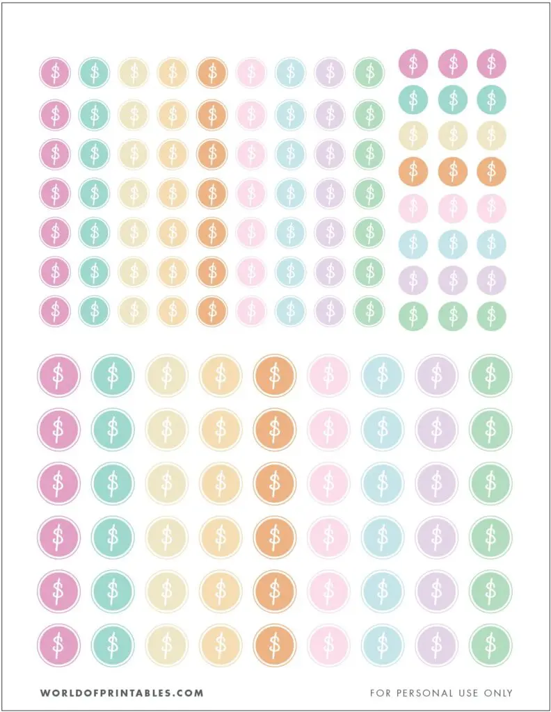 Dollar Sign Pay Bill Printable Planner Stickers 2