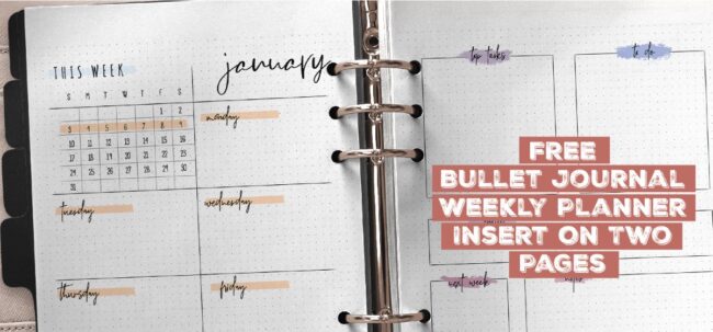 Free Bullet Journal Weekly Planner Insert On Two Pages Printable