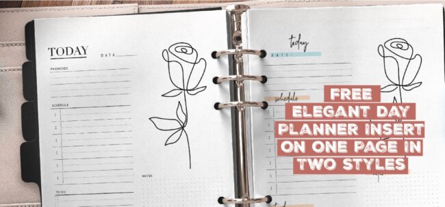 Free Elegant Day Planner Insert On One Page In Two Styles