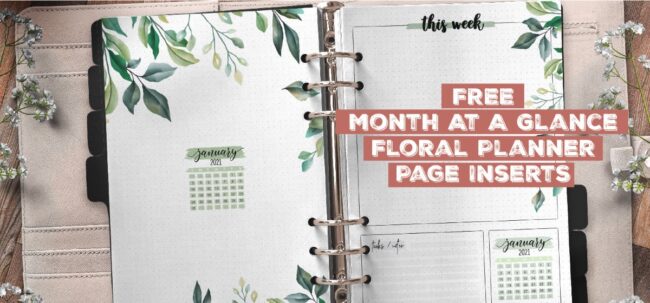Free Month At A Glance Floral Planner Page Insert