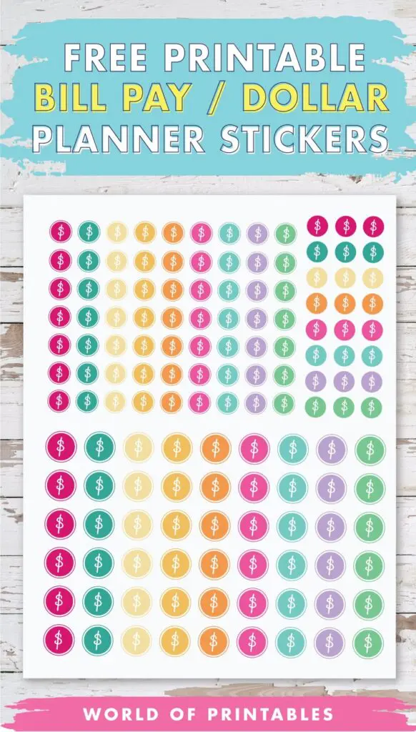 Free Printable Bill Pay Dollar Planner Stickers