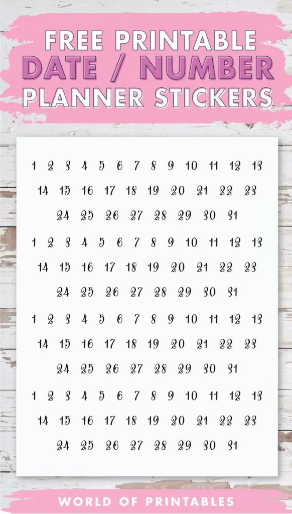 Free Printable Date Number Planner Stickers