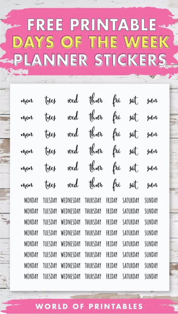 Free Printable Days Of The Week Planner Stickers