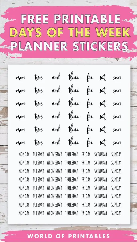 Days of the Week Script Mini Planner Stickers, Rae Dunn Inspired