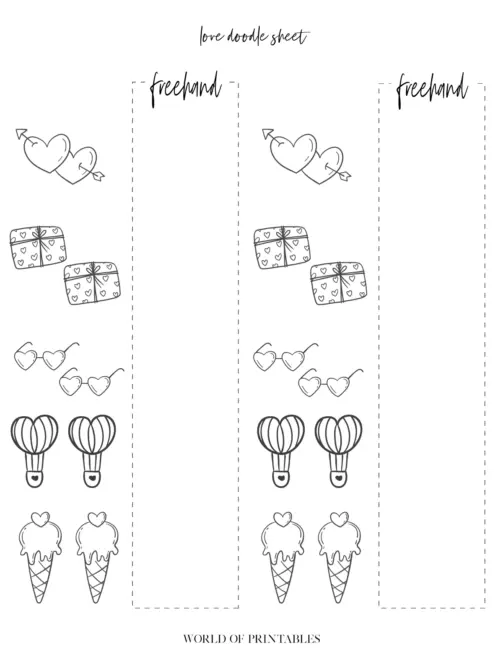 Free Printable Love Theme Bullet Journal Doodle Sheet - page 2