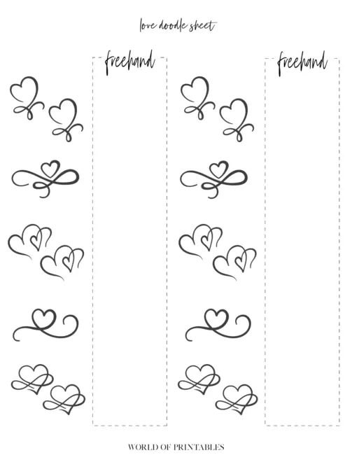 Free Printable Love Theme Bullet Journal Doodle Sheet - page 4