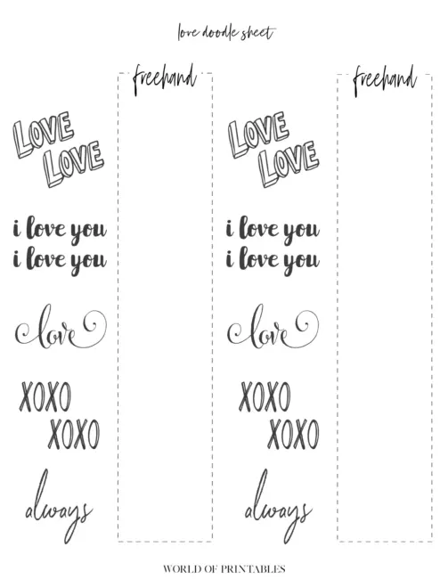 Free Printable Love Theme Bullet Journal Doodle Sheet - page 5