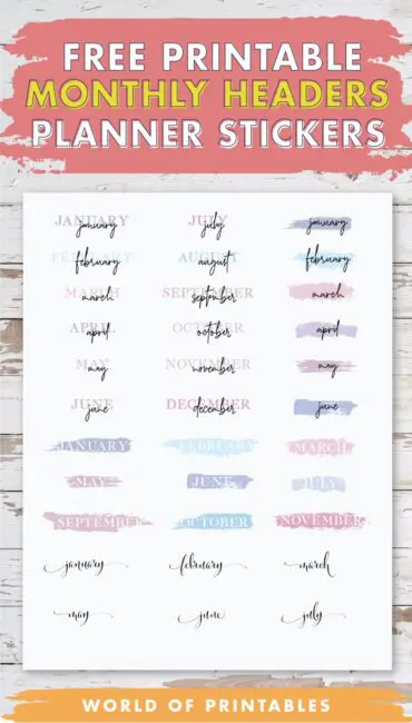 Free Printable Monthly Header Planner Stickers
