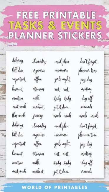 Free Printable Tasks And Events Planner Sticker