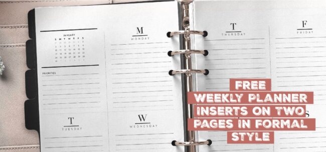 Free Weekly Planner Inserts On Two Pages In Formal Style