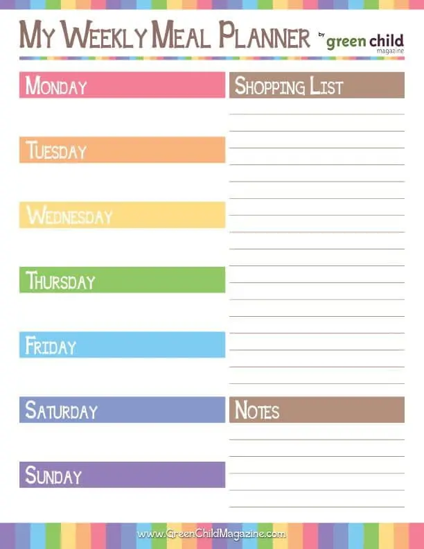 free printable weekly meal planner