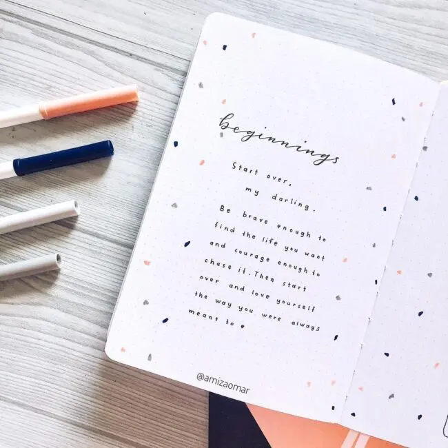 minimalist bullet journal terrazzo quote page