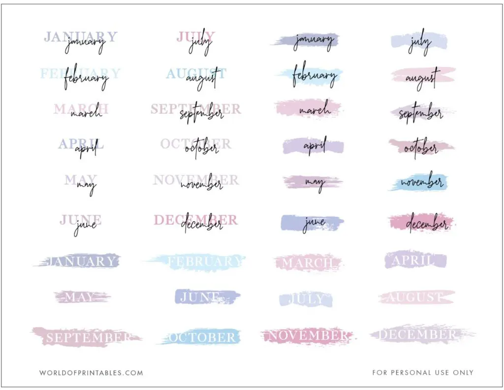 Monthly Headers Printable Planner Stickers 1
