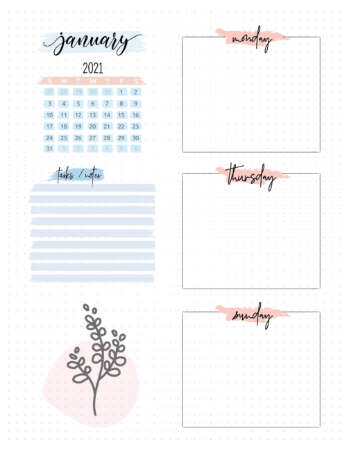 Free Monthly Planner Insert On Two Pages - Bullet Journal Ideas