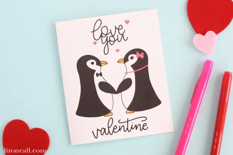 Free Printable Penguin Valentine’s Day Card