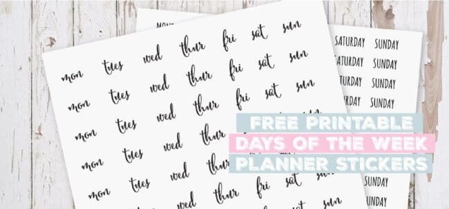Printable Days Of The Week Planner Stickers