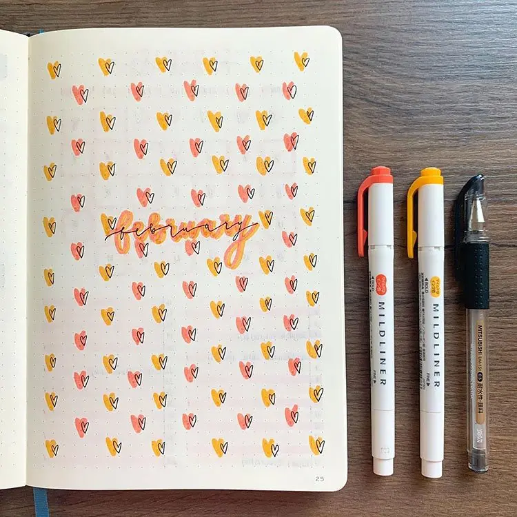 Valentines day february monthly cover bullet journal