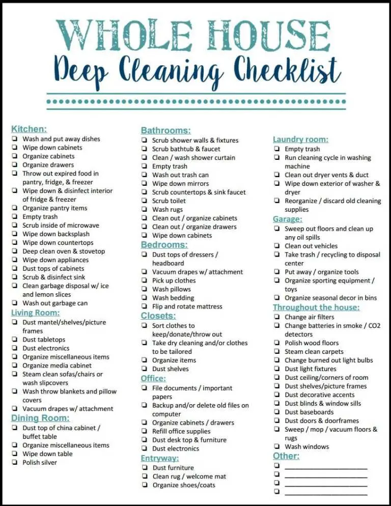 Whole House Deep Cleaning Checklist