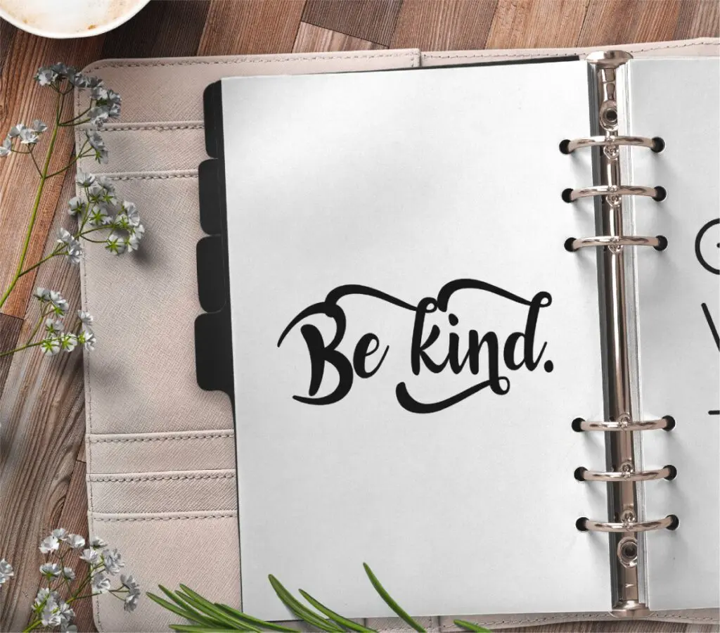 inspirational quote planner page - be kind