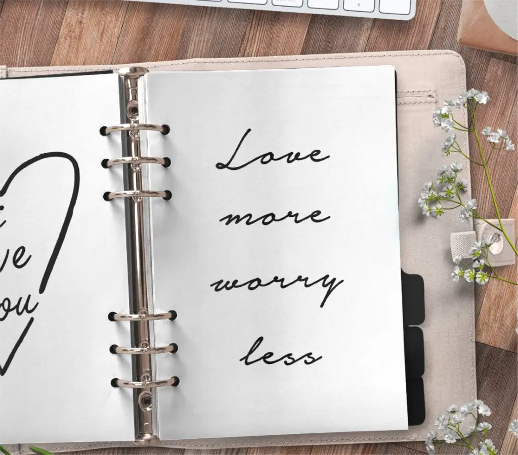 inspirational quote planner page - love more worry less