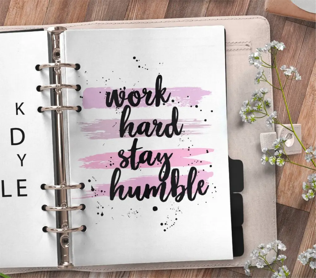 inspirational quote planner page - work hard stay humble