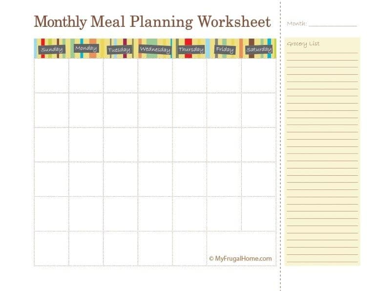 printable monthly meal planner