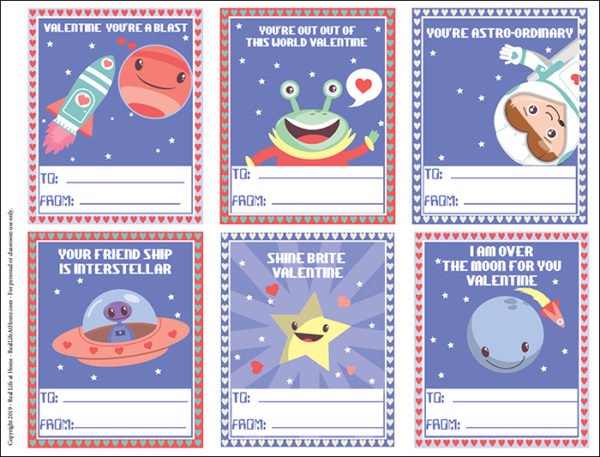 Free Printable Space Valentines for Kids