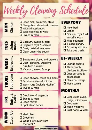 weekly cleaning schedule template filled out