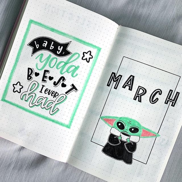 Baby Yoda March Bullet Journal Cover