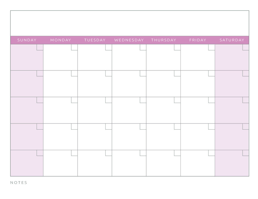 Blank Calendar Pink
