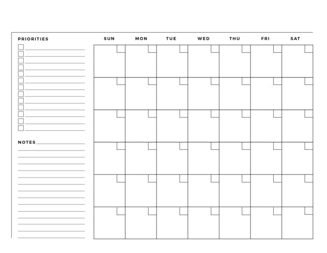 Printable Blank Calendar Templates - World of Printables
