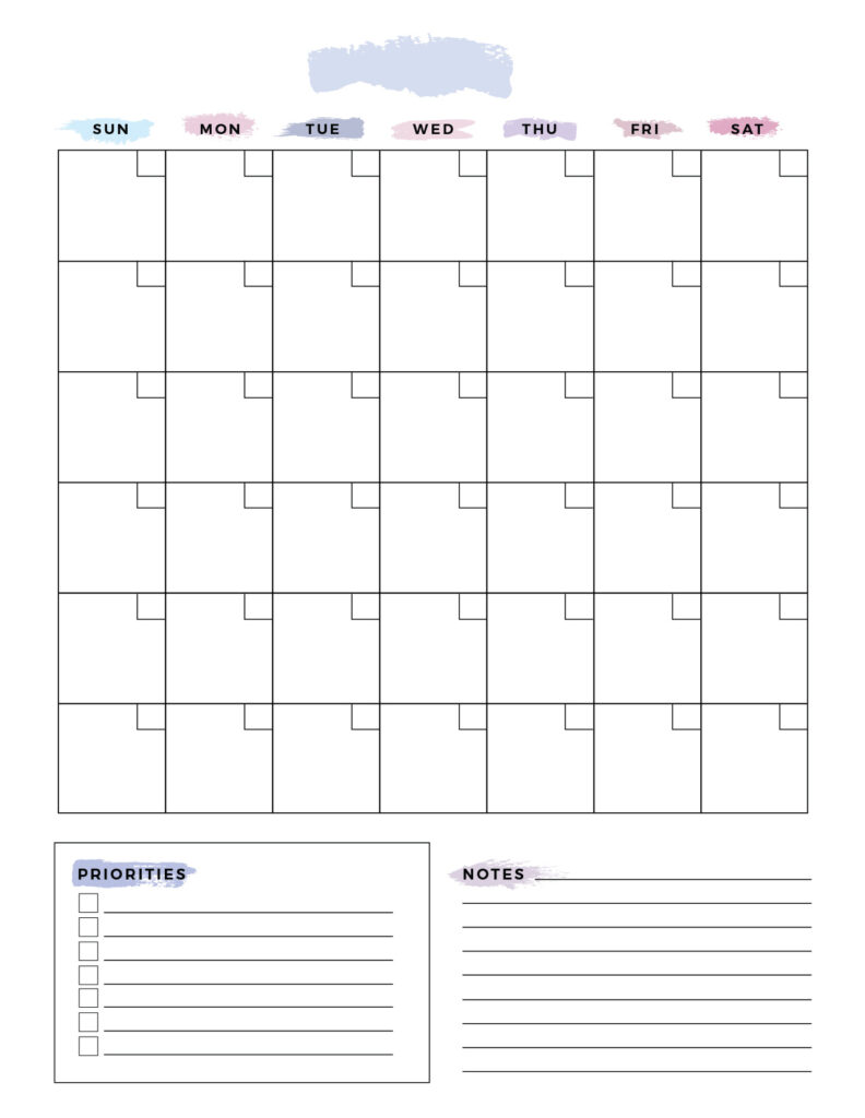 Blank Calendar template