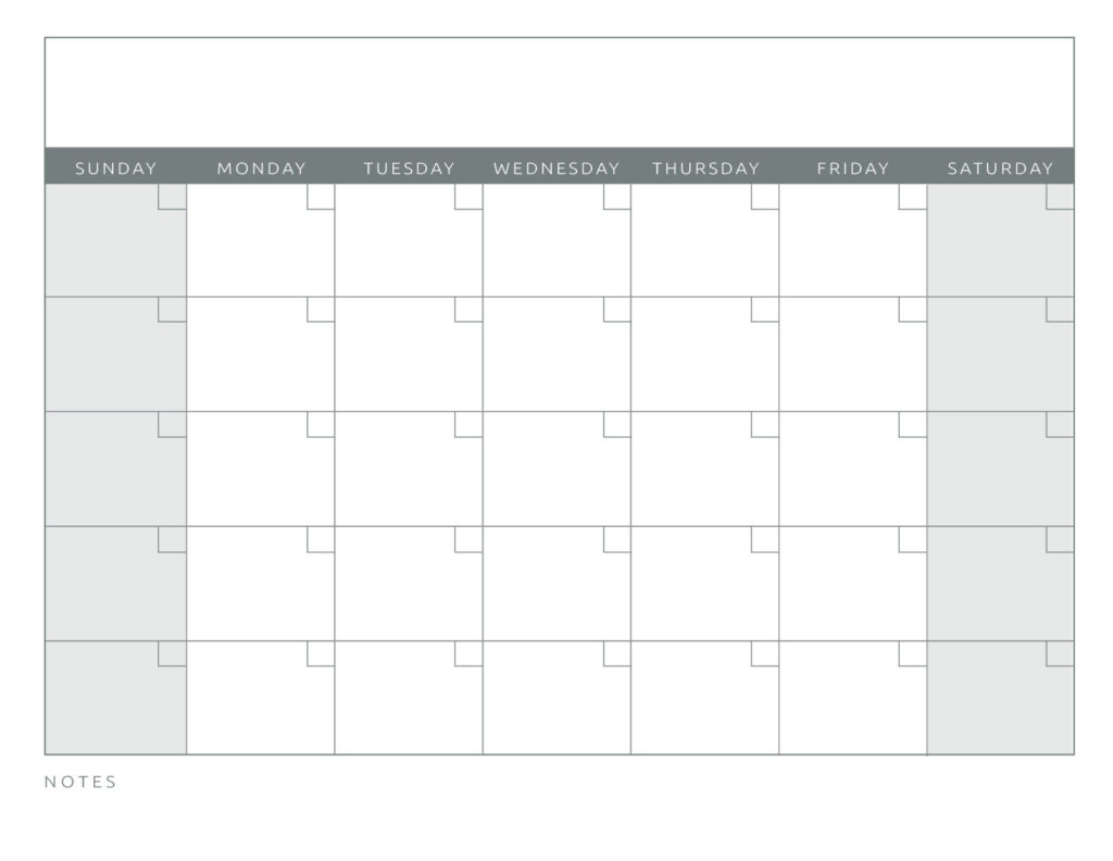 Blank Monthly Calendar Grey