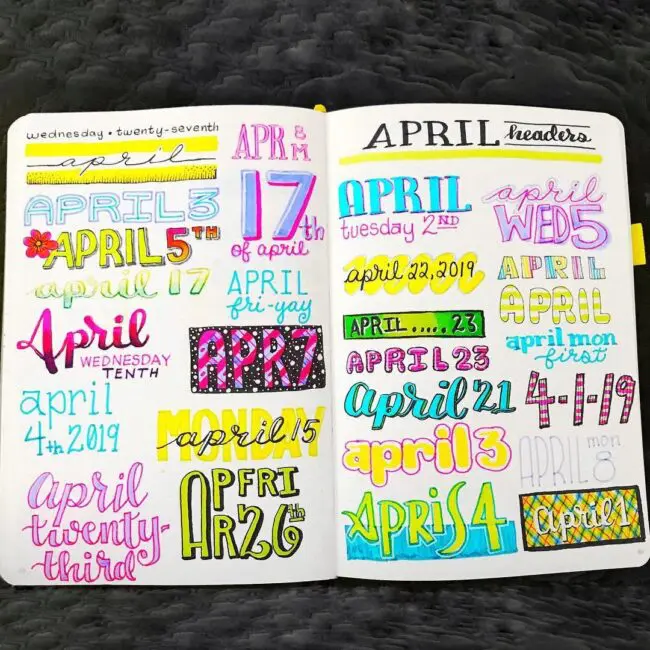 Colorful April Bullet Journal Header Ideas