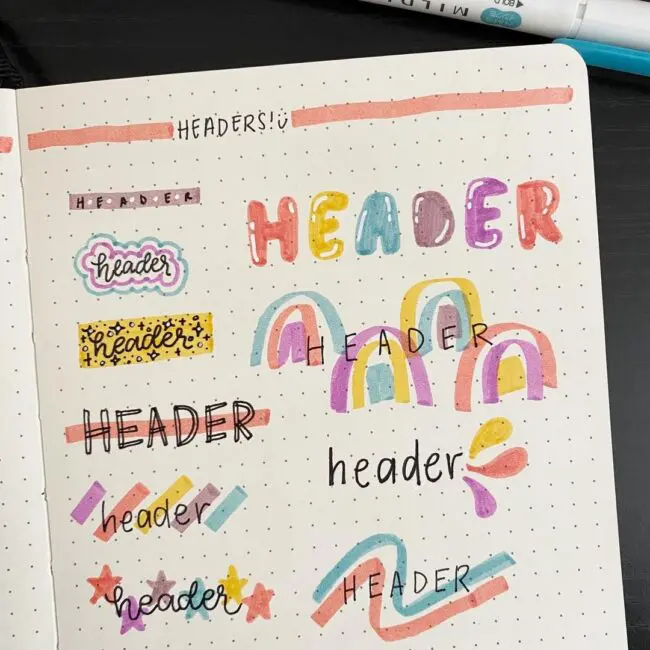 Colorful Bullet Journal Header Ideas