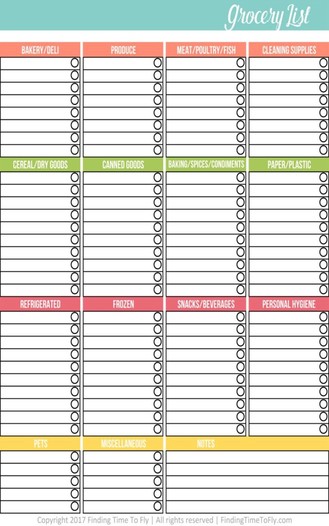 Grocery Shopping List Printable