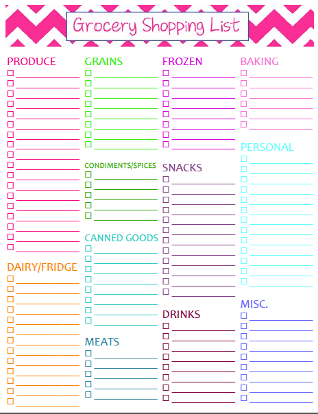 Colorful Grocery Shopping List Template