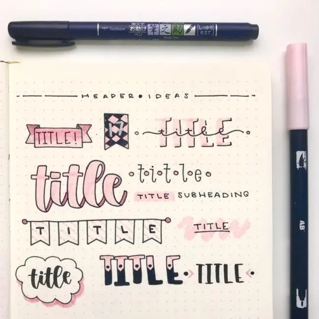 Cute Pink and Black Bullet Journal Header Ideas